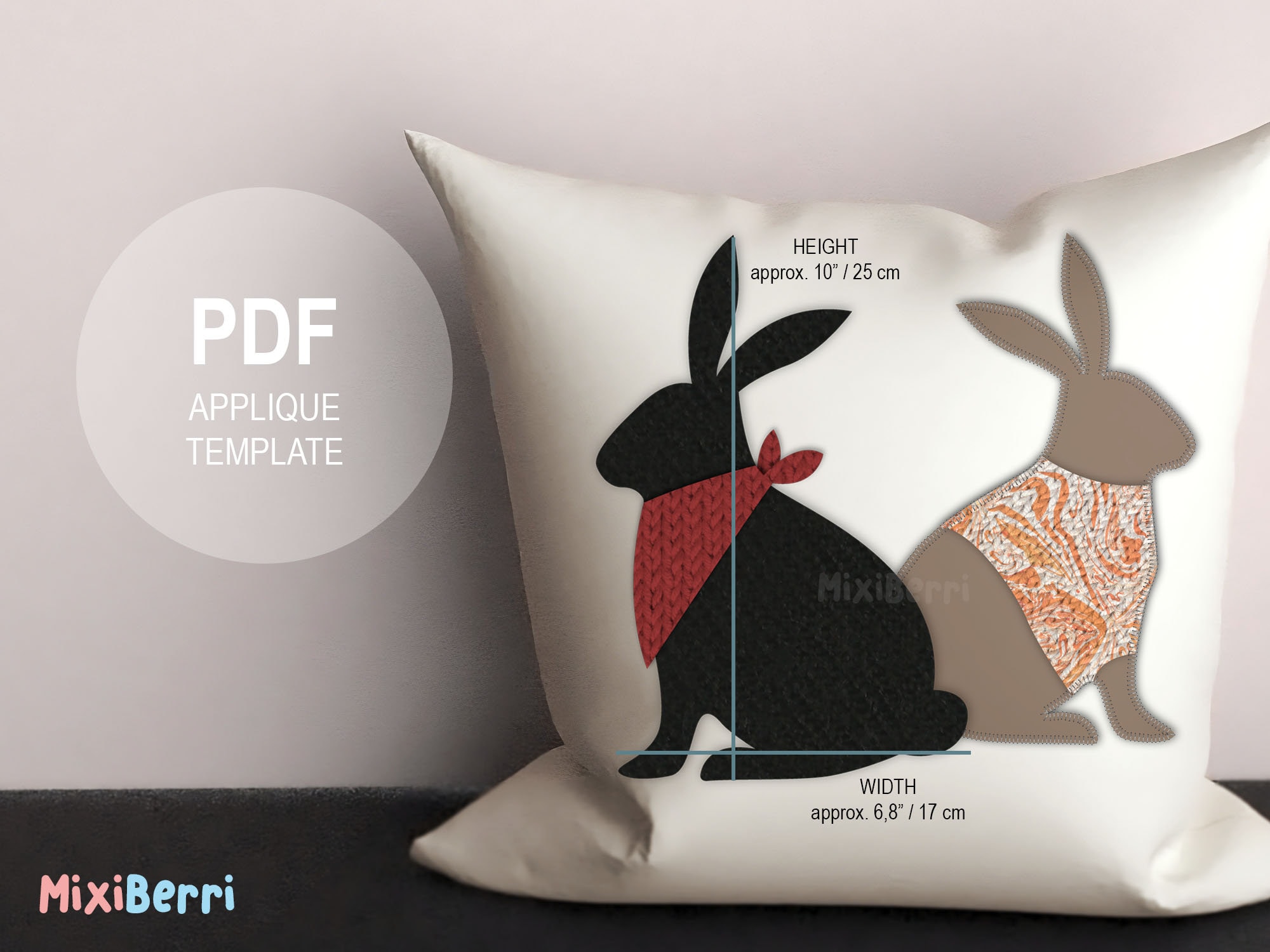 2 Bunnies Applique Template PDF Instant Download, Easter, Rabbits, Cute ...