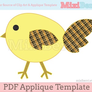 Yellow Bird Applique Template Chick Template PDF Instant Download