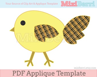 Yellow Bird Applique Template Chick Template PDF Instant Download