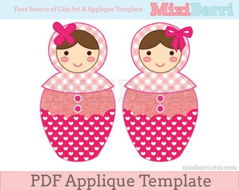 Matroshka Russian Doll Applique Template PDF Instant Download