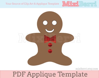 Gingerbread Applique Template PDF Instant Download