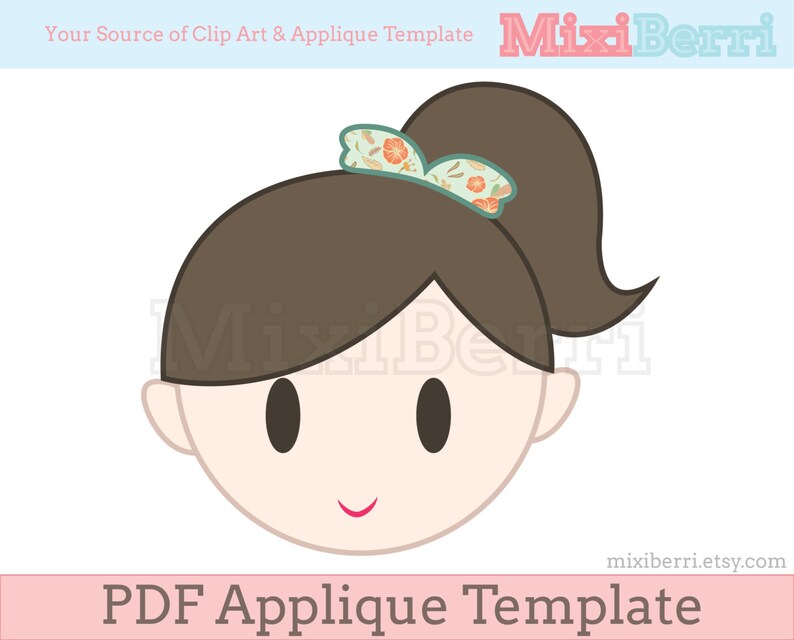 Ponytail Girl Applique Template PDF Applique Pattern Instant Download image 1