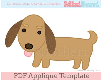 Dachshund Dog Applique Pattern PDF Applique Template Animal Instant Download