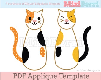 Twin Cat Appliqué Sewing Pattern PDF Applique Template Instant Download