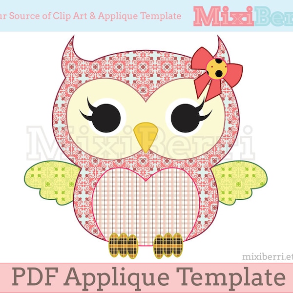 Miss Owl Applique Template PDF Animal Applique Pattern Instant Download