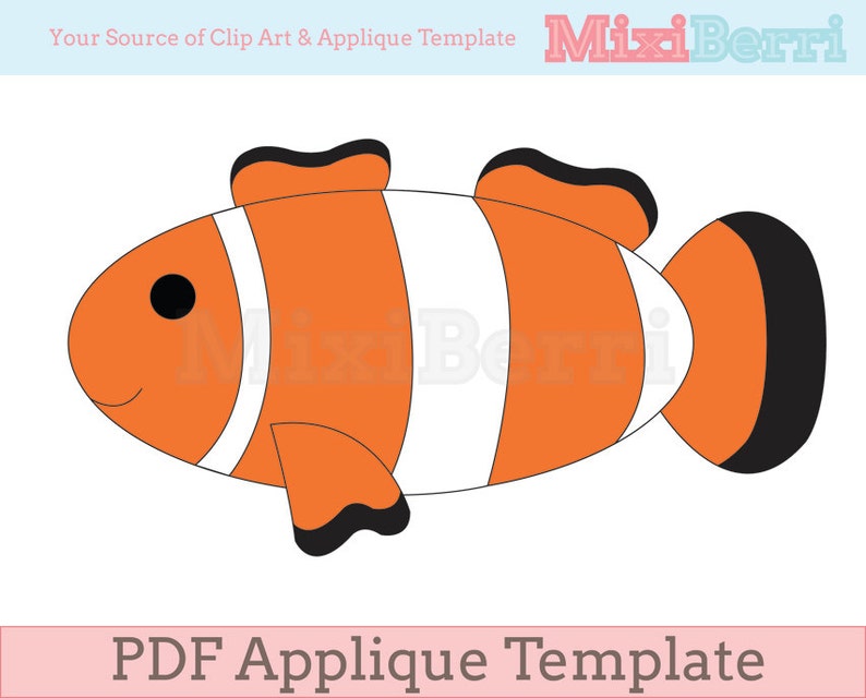 Fish Clown Fish Applique Template PDF, Cute Fish Applique Pattern, Quilt Applique, Hand Sewn Applique, Instant Download image 1