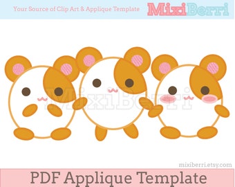 Cute Hamsters Applique Pattern PDF Applique Sewing Template Instant Download