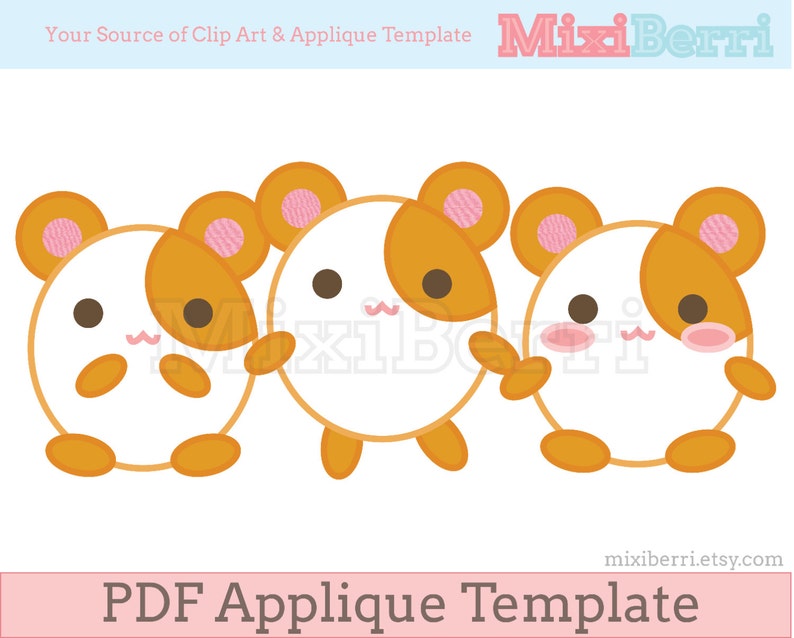 Niedliche Hamster Applique Muster PDF Applique Nähen Vorlage sofort