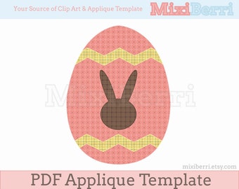 Easter Egg with Bunny Silhouette Applique Pattern PDF Instant Download