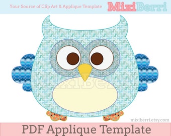Chubby Owl Applique Template PDF Instant Download