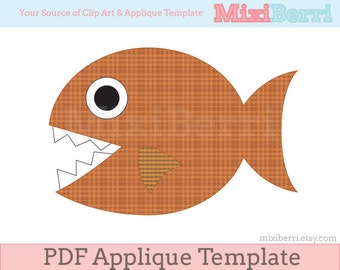 Piranha Fish Applique Template PDF Applique Pattern, Quilt Applique, Cute Piranha Applique Pattern, Instant Download