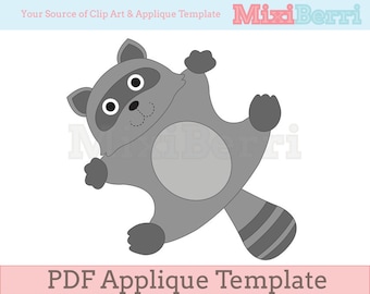 Raccoon Hug Applique Template Pattern PDF, Animal Applique Template, Woodland Animal Pattern, Instant Download