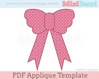 Bow Applique Template PDF Hand Applique Instant Download for T-Shirt Dress Clothing Quilts Bag Applique Design for Girls Craft Template