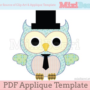 Mr. Owl Applique Template PDF Animal Applique Pattern Instant Download