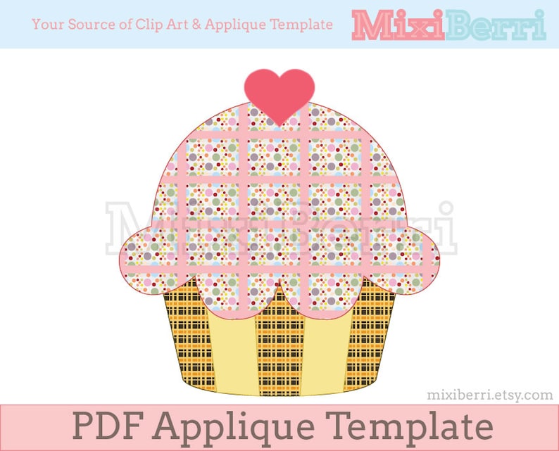 Cupcake Applique Template PDF / Applique Pattern Instant Download image 1