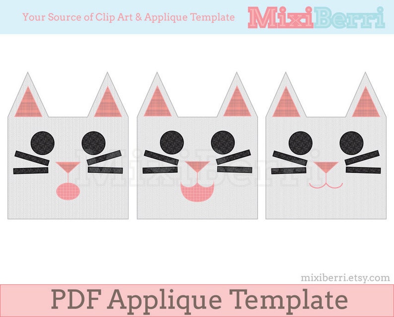 Boxy Cat Applique Pattern Kitty PDF Applique Template, Quilt Animal Applique Template, Geometric Cat, Instant Download image 1
