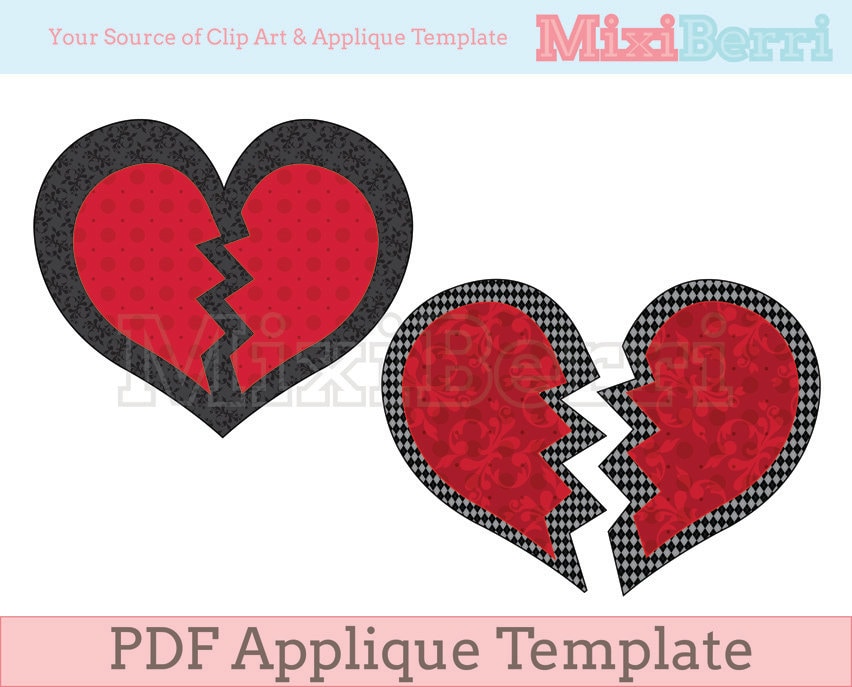 Broken Heart Applique Template PDF 2 Designs in 1 File - Etsy