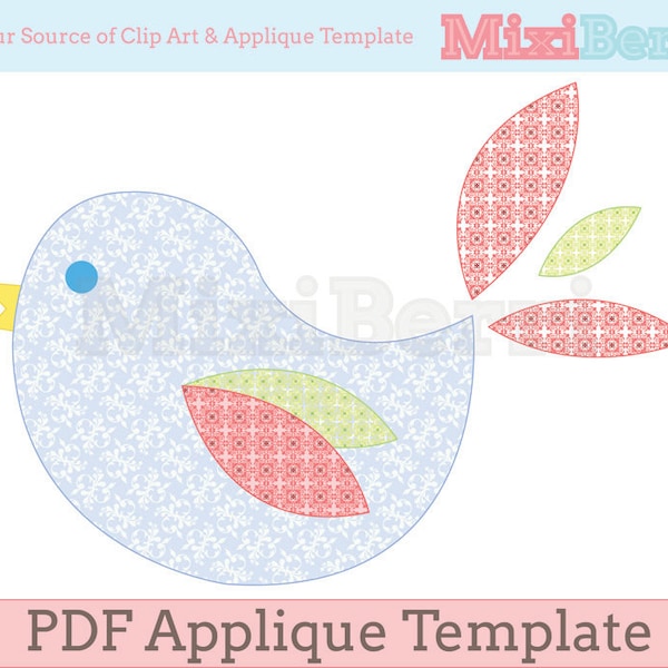Lovely Bird Applique Template PDF Instant Download