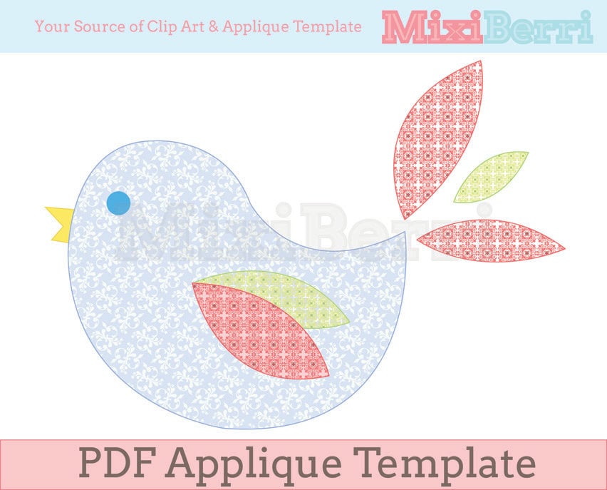 Lovely Bird Applique Template PDF Instant Download