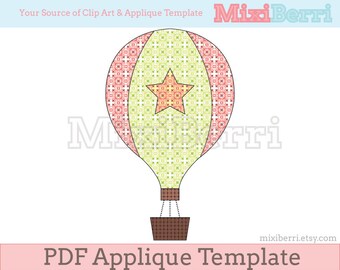 Hot Air Balloon Applique Template PDF Instant Download