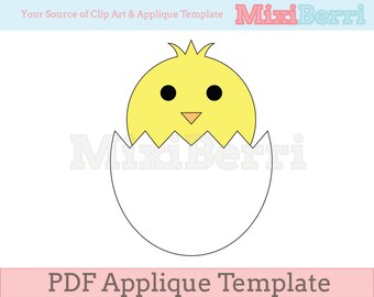 Chick Hatching Applique Template PDF, Kawaii Applique Design, Baby Chick Applique Template, DIY Applique, Instant Download