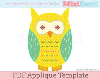Owl Applique with Embroidery Stitches Template PDF Hand Applique Pattern for Decorating Bag Clothing T-Shirt Clothing Quilts Sewing Projects