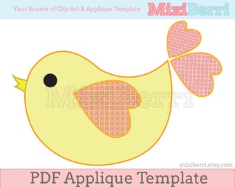 Sweet Bird Applique Template PDF Instant Download