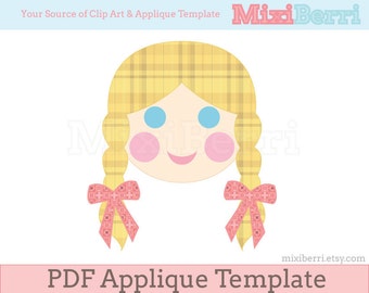 Girl with Braided Hair Applique Template PDF Applique Pattern Instant Download