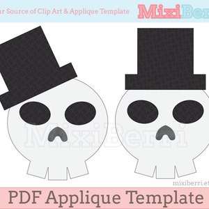 Mr. Skull Applique Pattern PDF Applique Template in 3 Sizes Instant Download