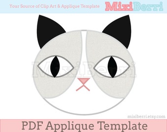 Grey Cat Applique Pattern PDF Applique Sewing Template Instant Download