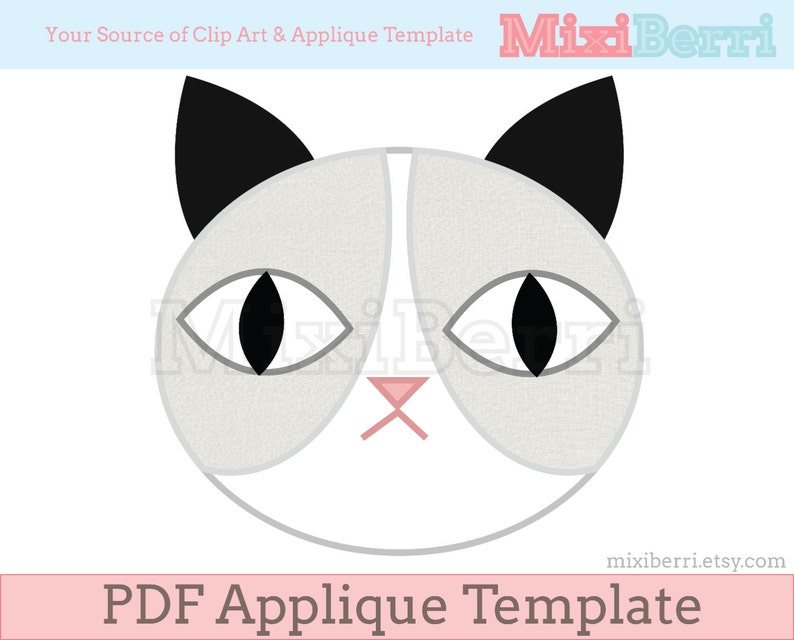 Grey Cat Applique Pattern PDF Applique Sewing Template Instant Download image 1