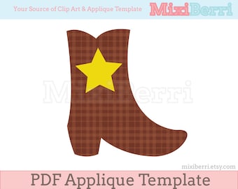 Cowboy Boot Applique Template PDF Instant Download