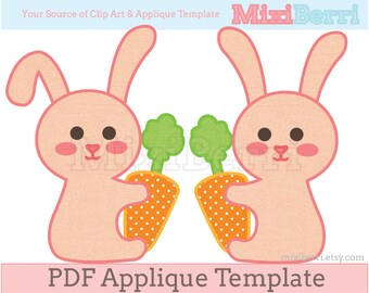 Twin Bunny Applique Template PDF Applique Pattern Instant Download