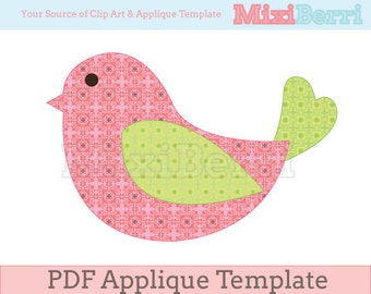 Bird Applique Template PDF Instant Download