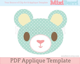 Cute Bear Applique Template PDF Applique Sewing Pattern Instant Download