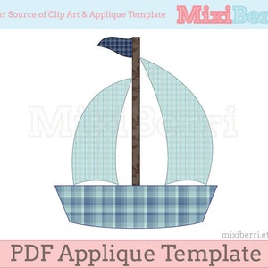 Blue Boat Applique Template PDF Applique Pattern Instant Download