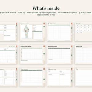 Planificador digital GLP-1 para GoodNotes y Notability, diario para iPad con hipervínculos, registro de inyecciones, seguimiento de síntomas, 26 controles semanales. imagen 3