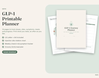 GLP-1 Planner Printable, Injection Site Rotation Chart, Dose Log, Symptom Tracker, Weekly Check-In, Protein Grocery List, Letter A4 PDF