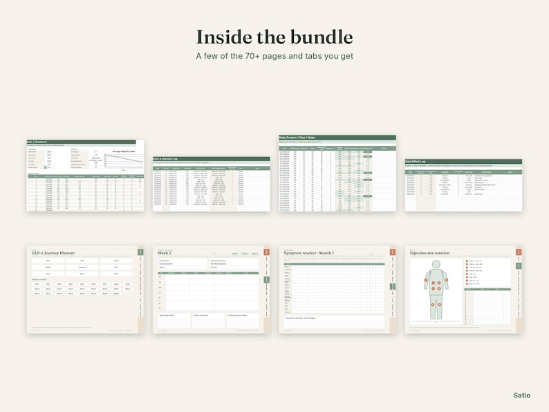GLP-1 Tracker Bundle, Google Sheets & Excel Spreadsheet, Printable Planner, Hyperlinked Digital Planner, Injection and Symptom Log image 3