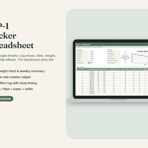GLP-1 Tracker Spreadsheet, Google Sheets & Excel, Injection Log, Site Rotation, Weight Chart, Side Effect Log, Protein Fiber Tracker image 1