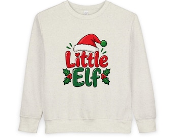 Felpa per bambini "Little Elf" / Cappello di Babbo Natale natalizio, con motivo agrifoglio.