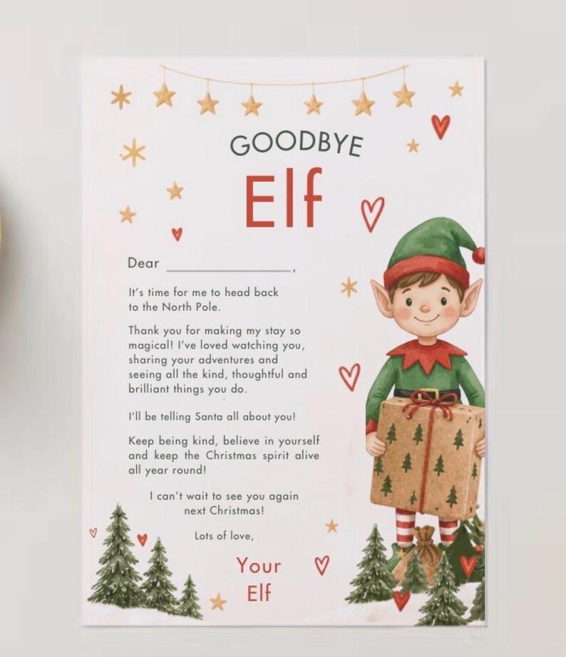 Elf Goodbye Letter Printable | Editable Canva Template | Christmas Elf ...