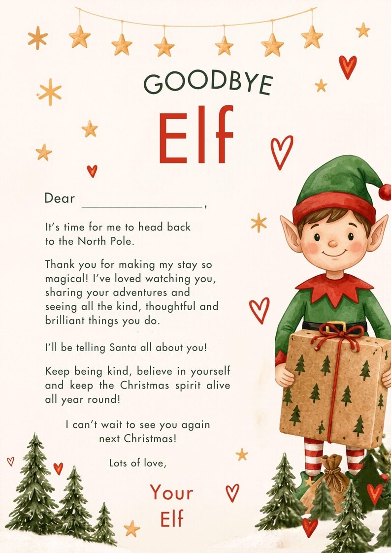 Elf Goodbye Letter Printable | Editable Canva Template | Christmas Elf ...