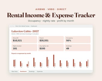 Airbnb Income and Expense Tracker Spreadsheet, Short Term Rental Host Spreadsheet, VRBO Bookings, Occupancy & Profit, Google Sheets Excel