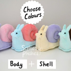 Custom Snail Plush, Customisable Colours, Stuffed Animal, Snail Plushie Doll