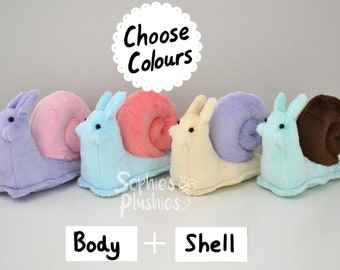 Custom Snail Plush, Customisable Colours, Stuffed Animal, Snail Plushie Doll