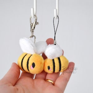 Bee Plush Keychains and Charms, Stuffed Animal Accessory, Bumblebee Plush, Soft Keyring
