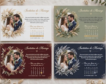 Personalized Wedding Invitation with Photo – Landscape Card, 4 Colors, Elegant Invitation