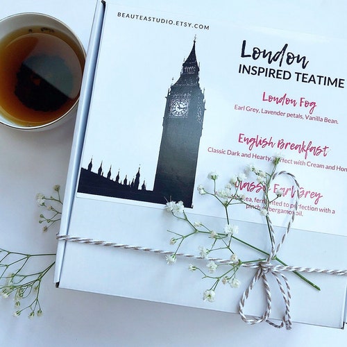 London Tea Box | Wanderlust Travel Tea Box | London Fog - Earl Grey - English Breakfast Rose Petals  | British Inspired Tea  | Tealover's
