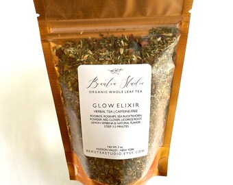 GLOW ELIXIR- Wellness Tea| Organic Loose Leaf Tea | Rosehips - Sea Buckthorn- Red Clover - Rooibos | Caffeine Free | Skincare